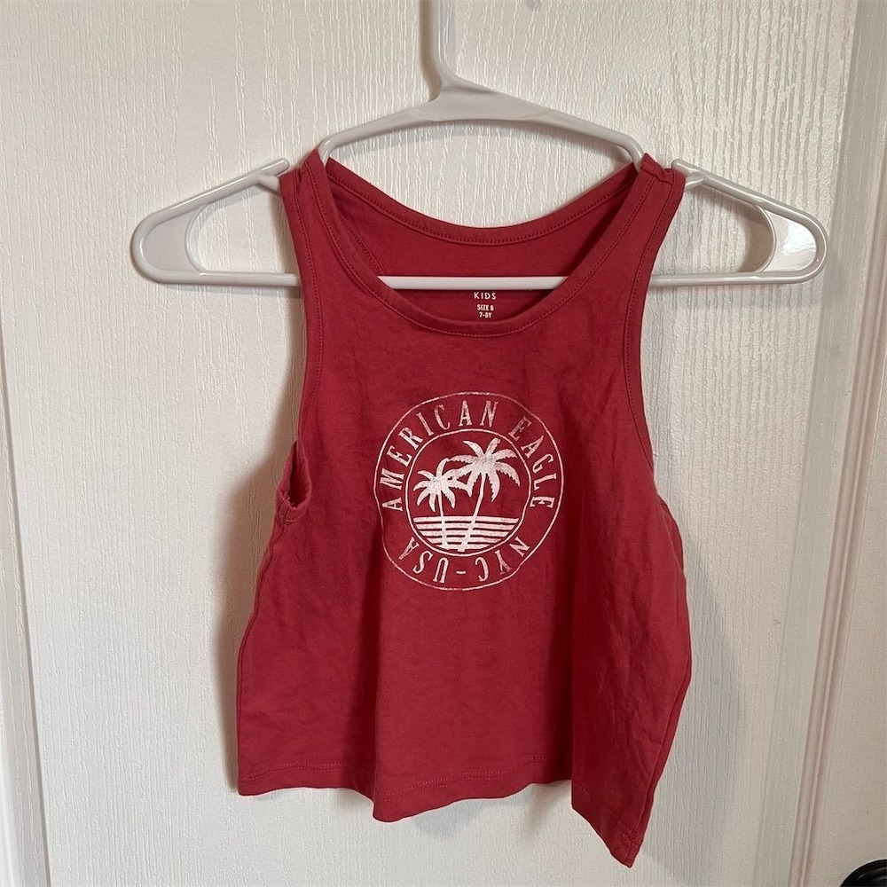 American Eagle Kids Girls Red Palm Tree Graphic Crop Tank Top Size 8‎ 7-8Y NWOT